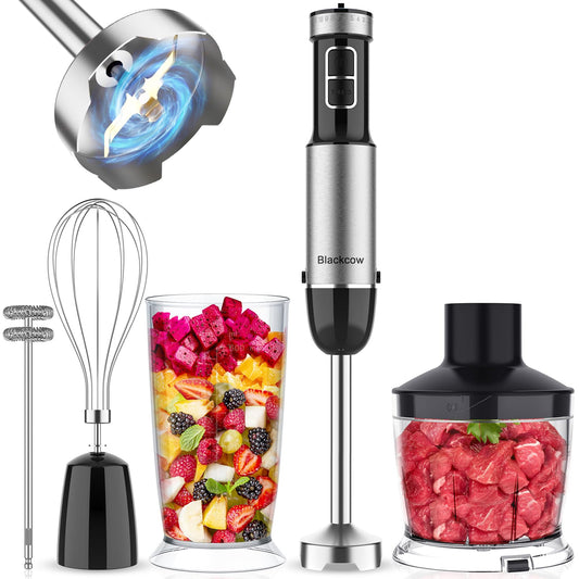Batidora de inmersión de mano para cocina, licuadora de emulsión de mano con cuchillas de titanio, mezclador de mano eléctrico de 12 velocidades con accesorios sin BPA, tazón de picador, batidor,