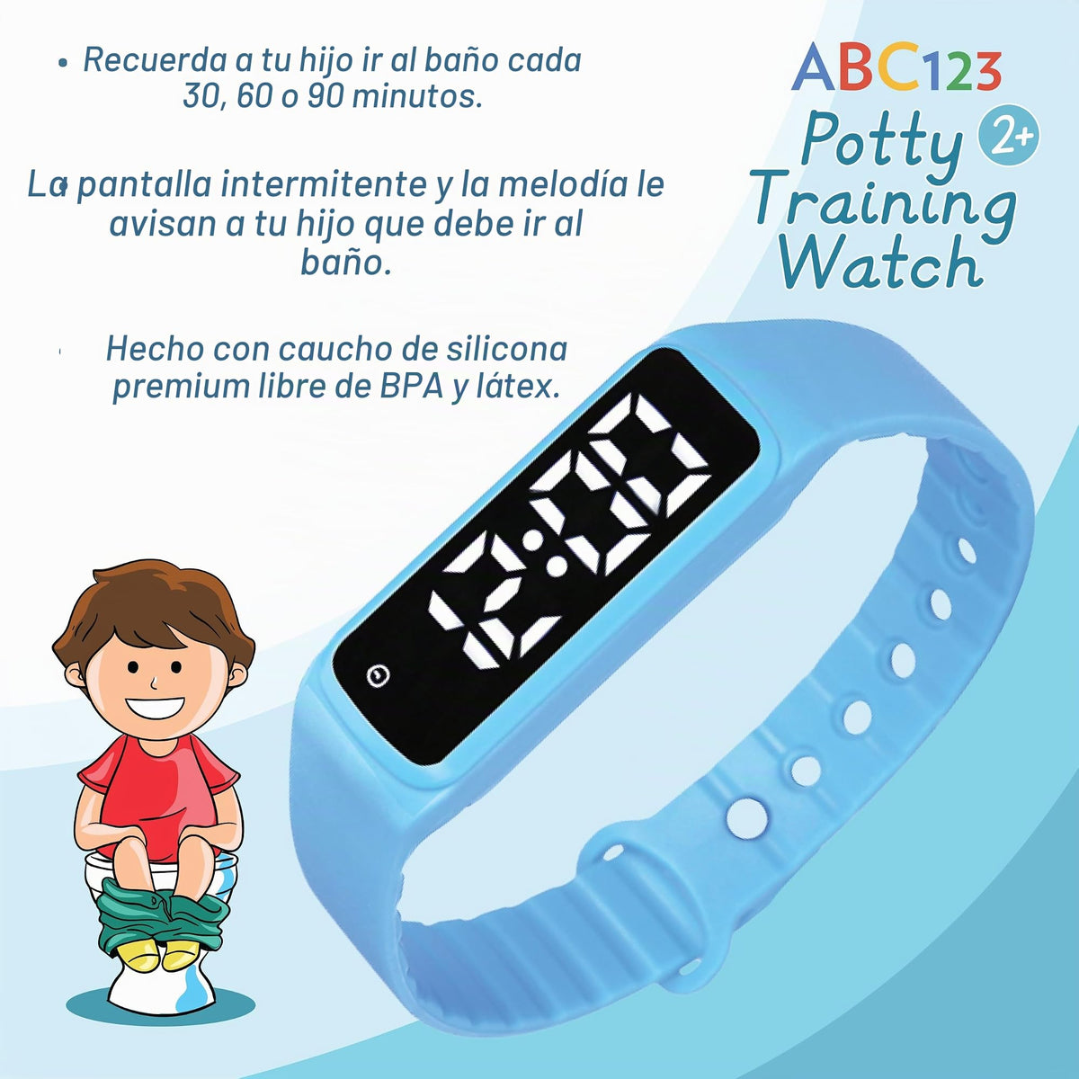 ABC123 Reloj de entrenamiento para ir al baño – Recordatorio de bebé, temporizador resistente al agua, para entrenamiento de inodoro, niños y niños pequeños (azul)