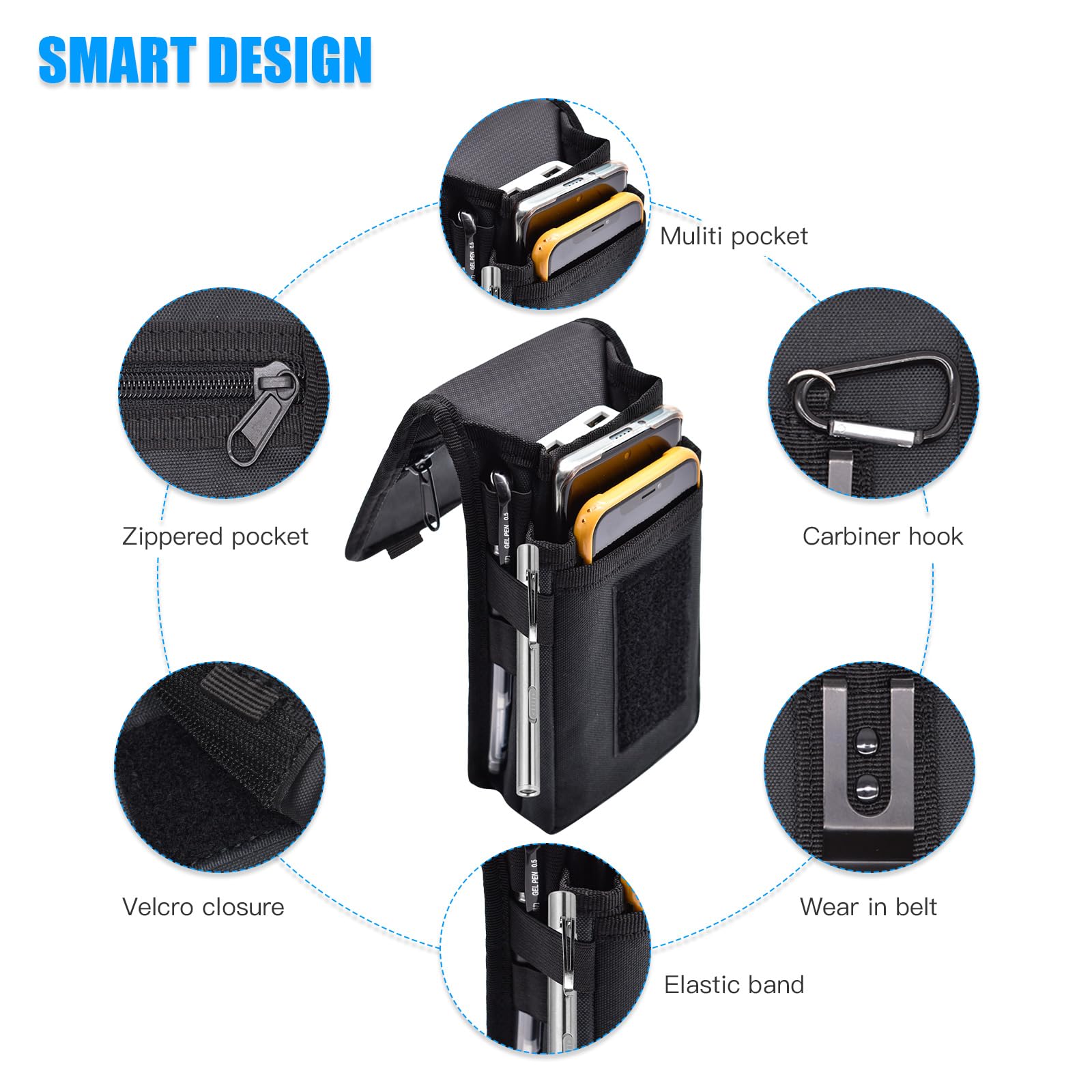 KATOLK Funda para teléfono con cinturón, soporte grande para smartphone, funda táctica multiusos para teléfono móvil, soporte para teléfono móvil para trabajo, senderismo, camping, barbacoa, rescate （Negro）
