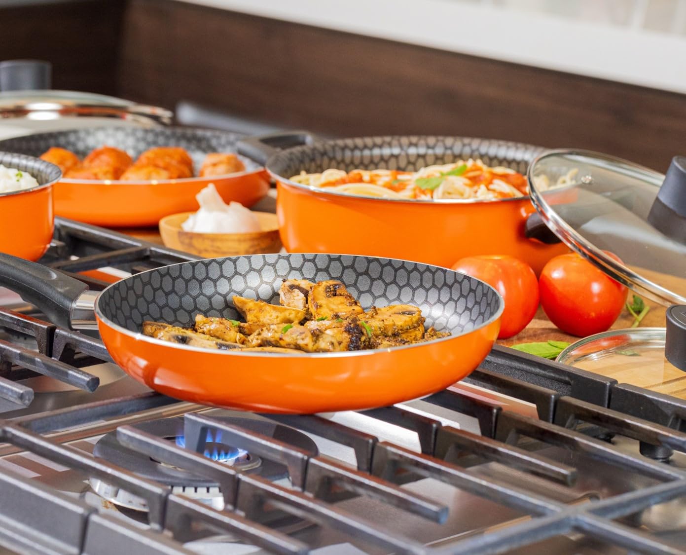 Cinsa Batería de cocina Habana 8 piezas Aluminio con antiadherente thermocell Naranja