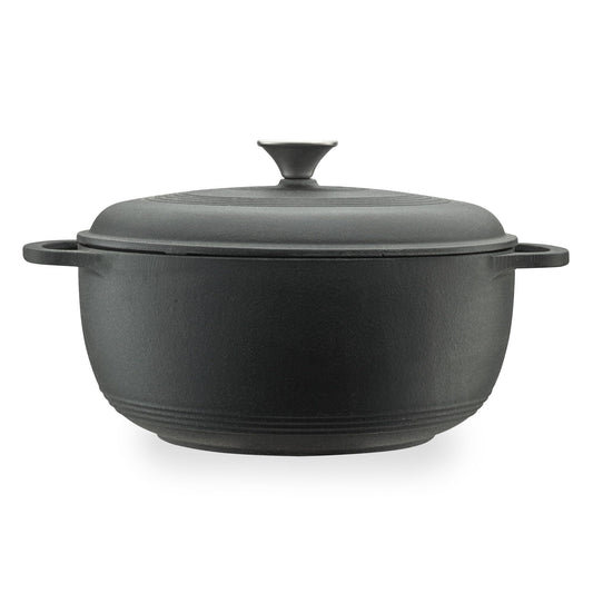 Mercer Culinary Horno holandés redondo de hierro fundido esmaltado, 6 cuartos de galón, negro mate