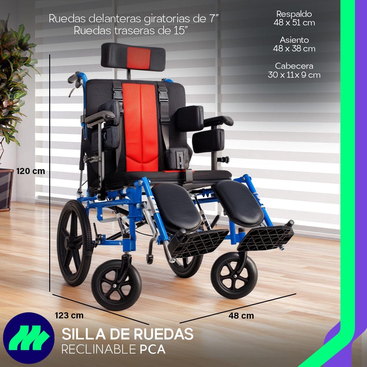 Silla de Ruedas Medical Store Roja Negra Acero Resistente para Adulto con Eleva Piernas Desmontables y Descansabrazos Ajustable para Parálisis Cerebral de Lujo