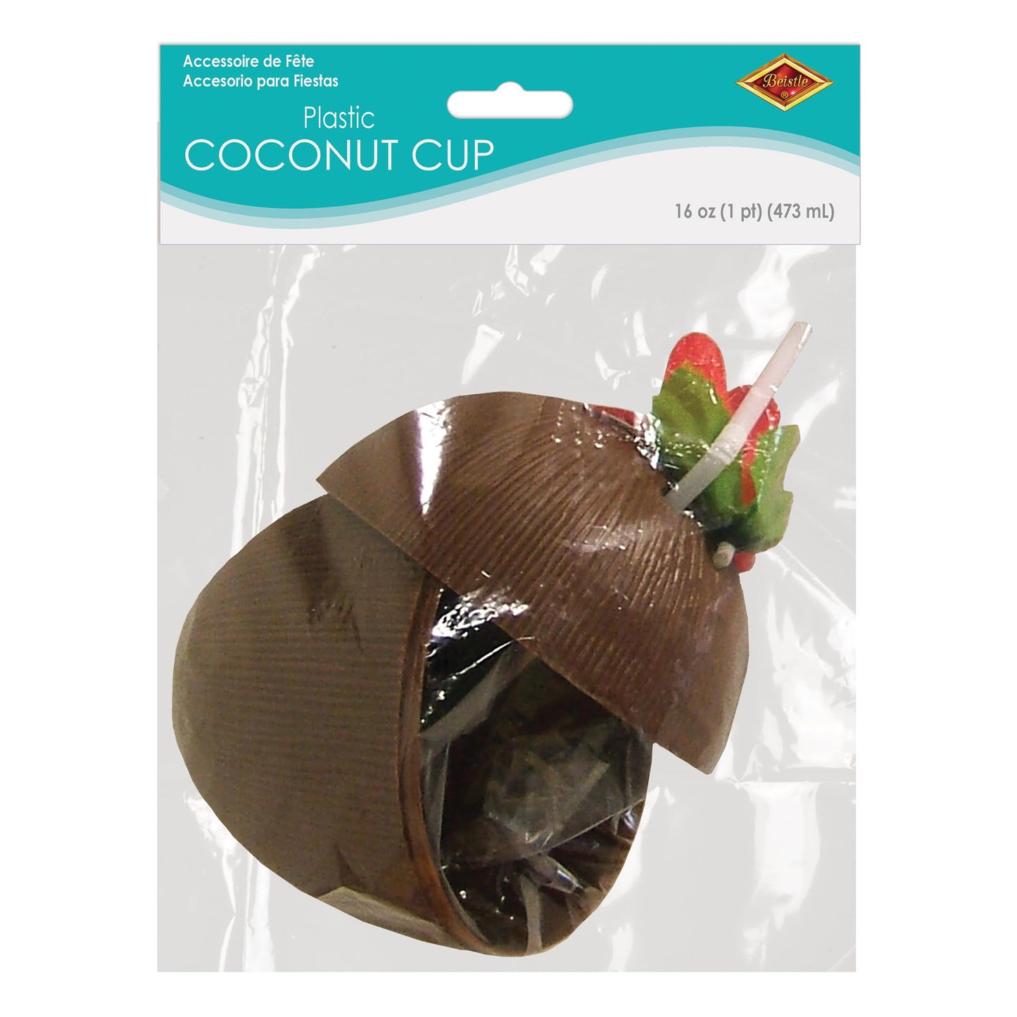 Beistle 50836 Plastic Coconut Cup, Brown