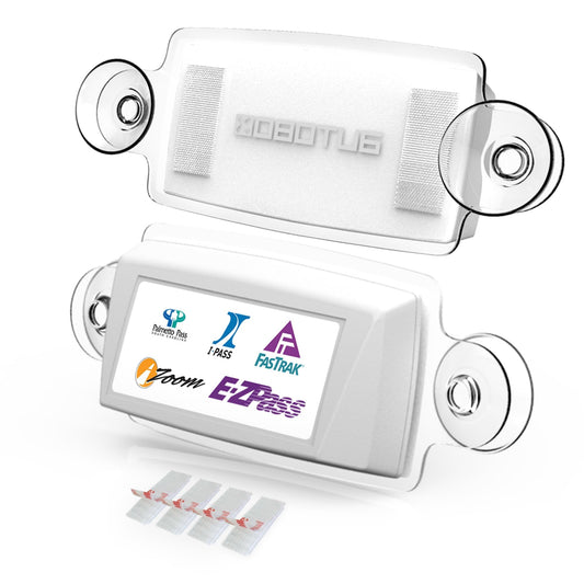 AutoBoxClub - Soporte para EZ Pass, IPass y transpondedor y pases de peaje para parabrisas con tiras de montaje reutilizables incluidas (protección UV, se instala en segundos), transparente