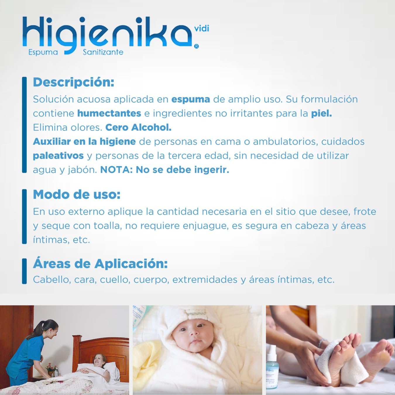 SOLUCIÓN HIGIENIKA - Higiene instantánea sin enjuague - Jabón antibacterial SIN alcohol, espuma baño en seco para personas en cama, elimina olores y bacterias (5 litros)