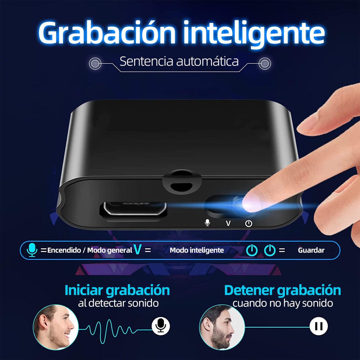 Grabadora de Voz PEIONO 8 GB Inteligente Negra con Cancelación de Ruido y Fuerza Magnética