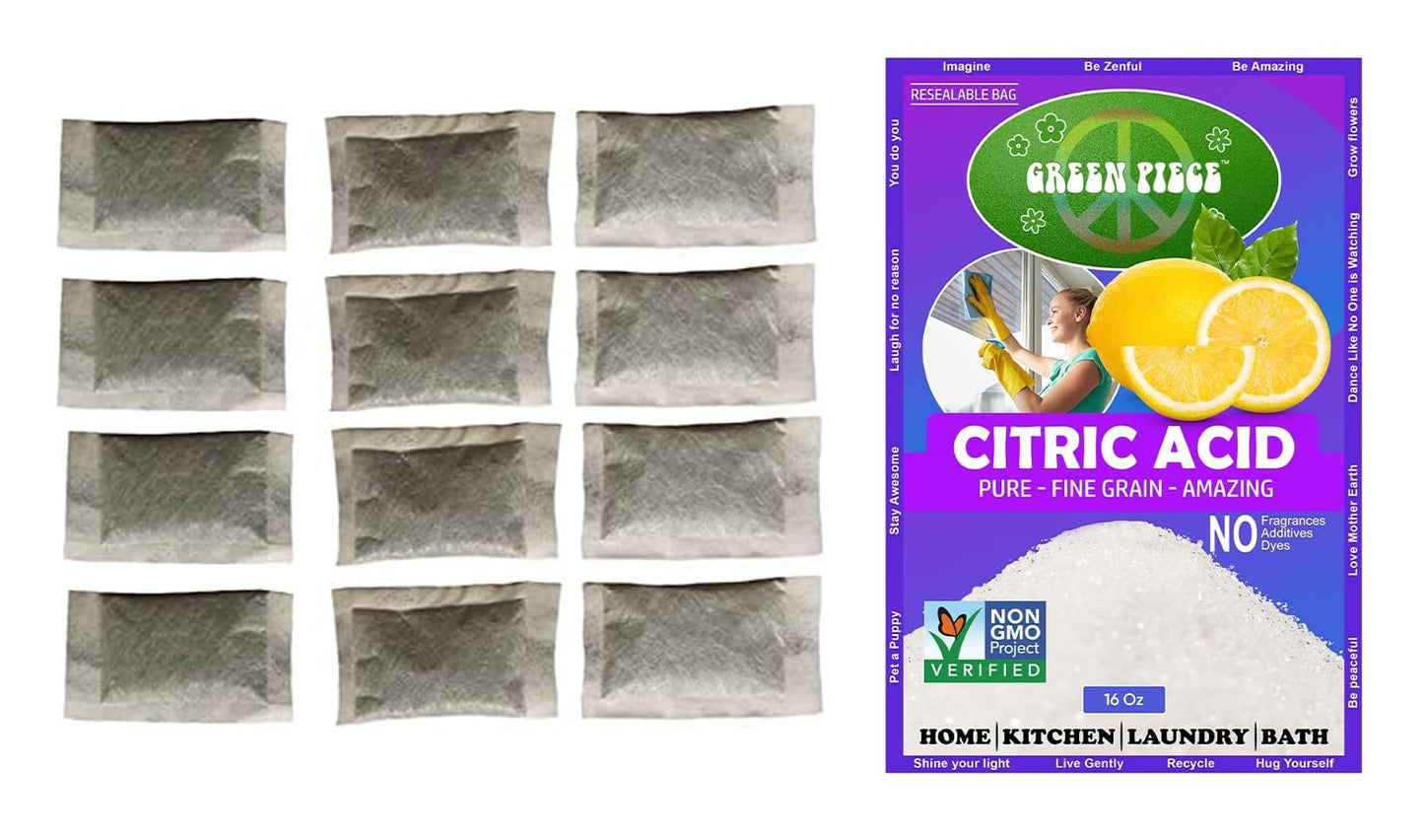 Green Piece® - Paquete de 12 filtros de destilador con 16 onzas de ácido cítrico (fabricado en Estados Unidos) - Destilador de agua perfecto para limpiar (12 unidades con ácido cítrico)