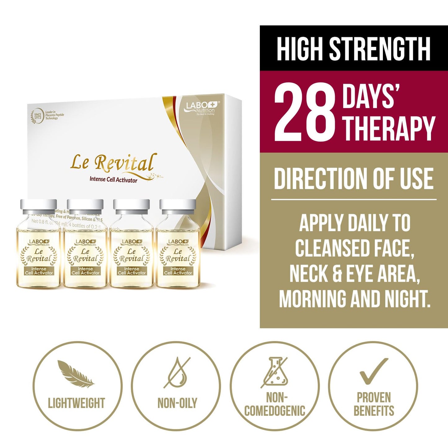 Le Revital 98% concentrado Nano Placenta, extracto umbilical e hialuronato de sodio suero antienvejecimiento de Japón – Rejuvenece la piel – Reduce las arrugas, manchas oscuras + hidratación – No graso