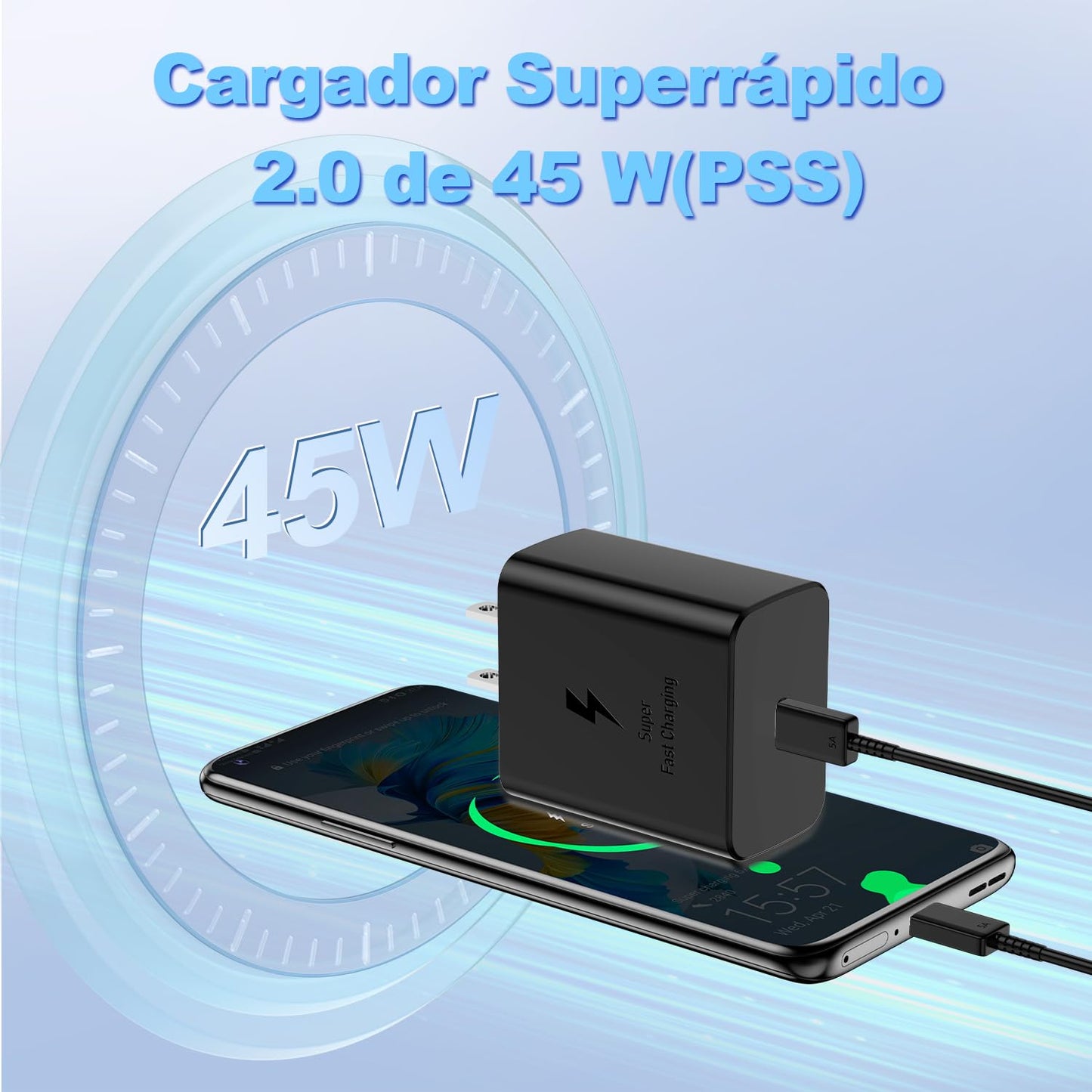 BYASKZIV Cargador Tipo C, Cargador Rápido de 45W con Cable de Carga Rápida de 2m, Compatible con Dispositivos Samsung Galaxy S24 Ultra/S24+/S24/S23 Ultra/S23/S23/S23+/S22/S22 Ultra/S22 Series