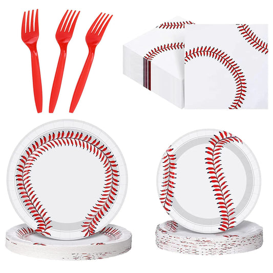 LMJUNZZ 120 Pcs Baseball Party Supplies Bundle Paper Plates Napkins Baseballs Party Birthday Decorations Baseball Tableware For Kids Serves 30