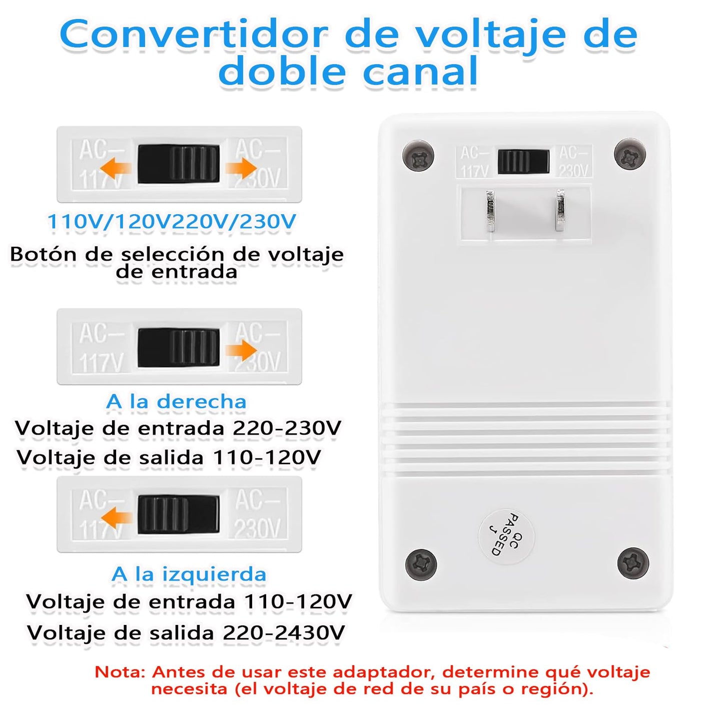 Convertidor de Voltaje 110 a 220,Adaptador Universal de Viaje de 150 W,Transformador Elevador y Reductor de Viaje de 110 V/120 V a 220 V/240 V, Adecuado para Canadá, Brasil, Japón, EE. UU. y Taiwán