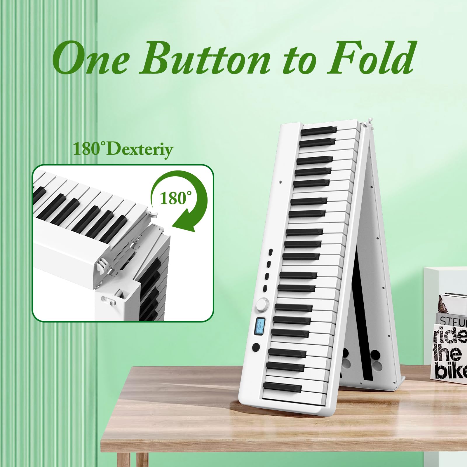FVEREY Teclado de piano plegable de 88 teclas, teclado semipesado de tamaño completo, teclado musical portátil de piano de viaje, soporte MIDI Bluetooth piano eléctrico para principiantes, blanco