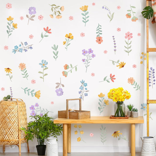 Calcomanías de Pared Bohemias de Flores de Acuarela Vinilo para Recámara de Niñas