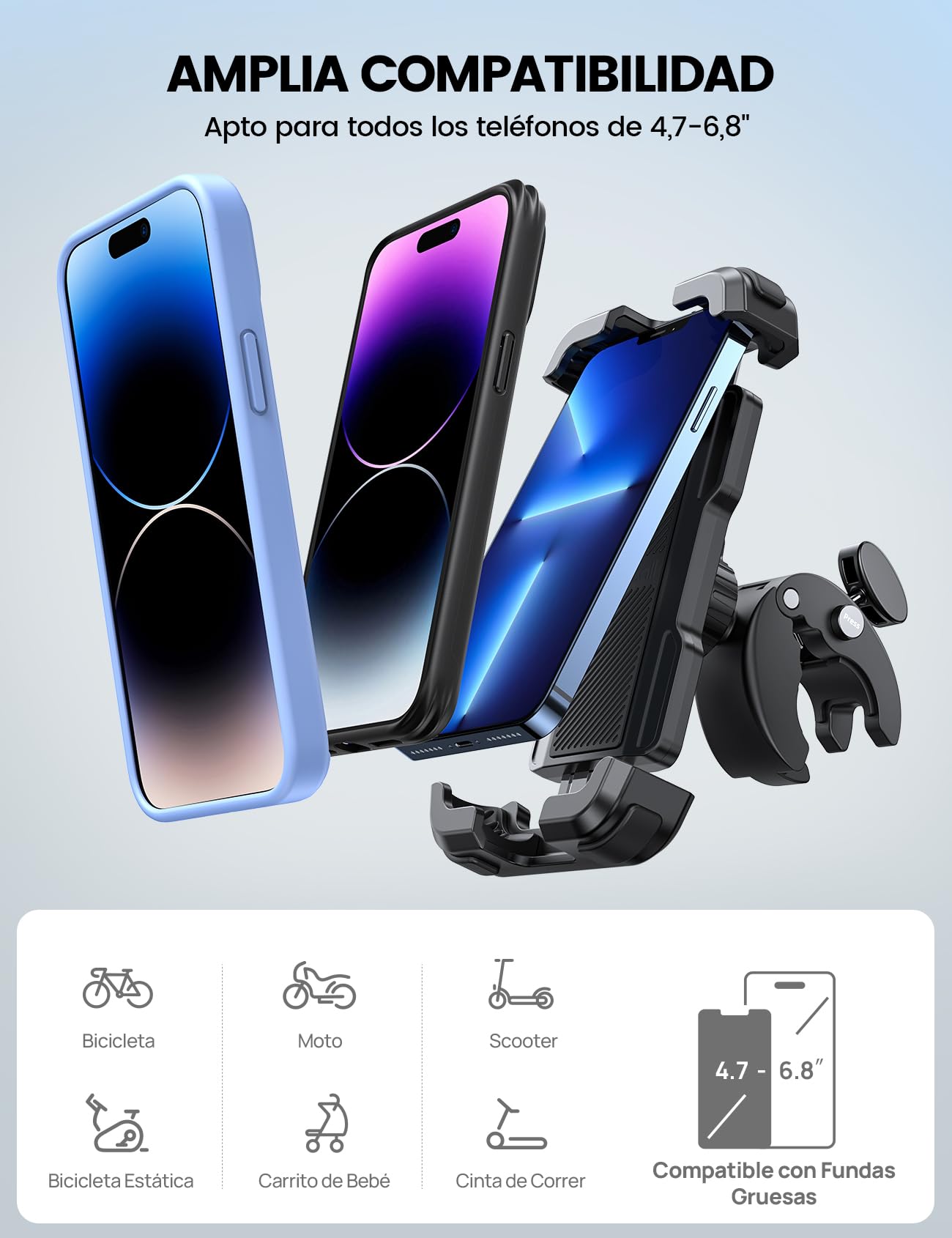 Lamicall Soporte Celular Motocicleta, Porta Celular Bicicleta - Soporte Celular Moto De Montaje Rápido Mejorado iPhone 15 14 13 12 11, Galaxy S23 y Teléfonos Celulares De 4.7 a 6.8 Pulgadas