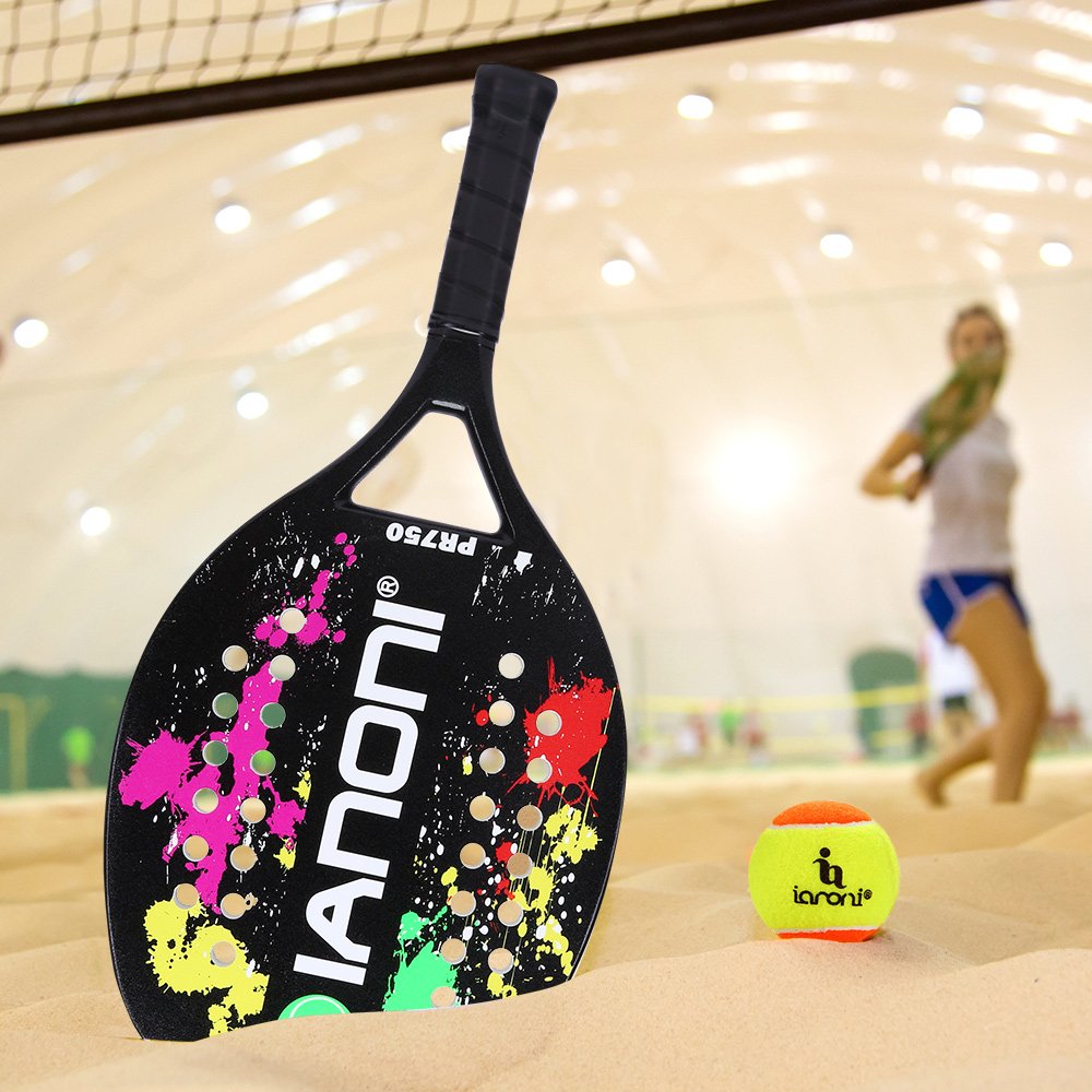 ianoni - Pala de tenis para playa (fibra de carbono, espuma viscoelástica EVA, núcleo de playa, raqueta de tenis), PR750