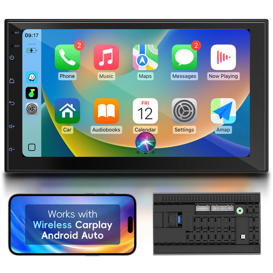 Estéreo de Coche Haudio Negro 7 Pulgadas con Apple CarPlay y Android Auto, Pantalla Táctil y Bluetooth para Navegación GPS