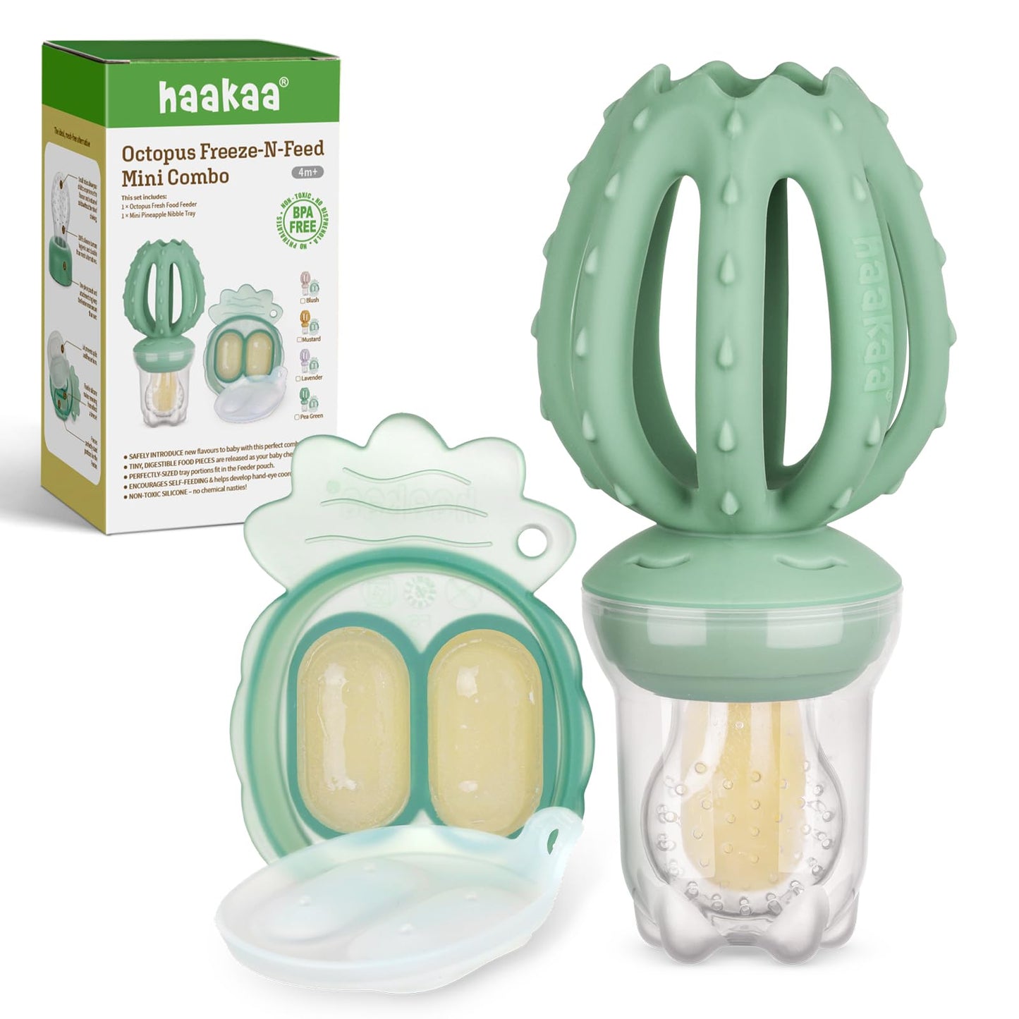 Haakaa - Comedero de frutas para bebés y mini congelador para congelador, moldes para paletas de leche materna para aliviar el enfriamiento, alimentador de silicona sin BPA para una alimentación
