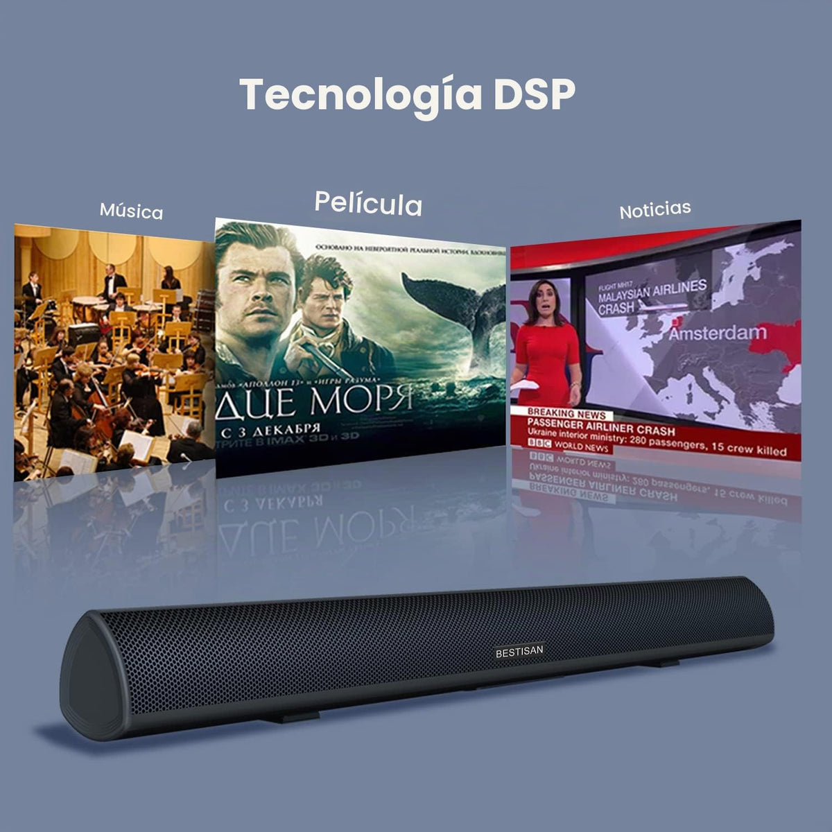 Barra de Sonido BESTISAN Bluetooth e Inalámbrico Negro con DSP y Montaje en Pared