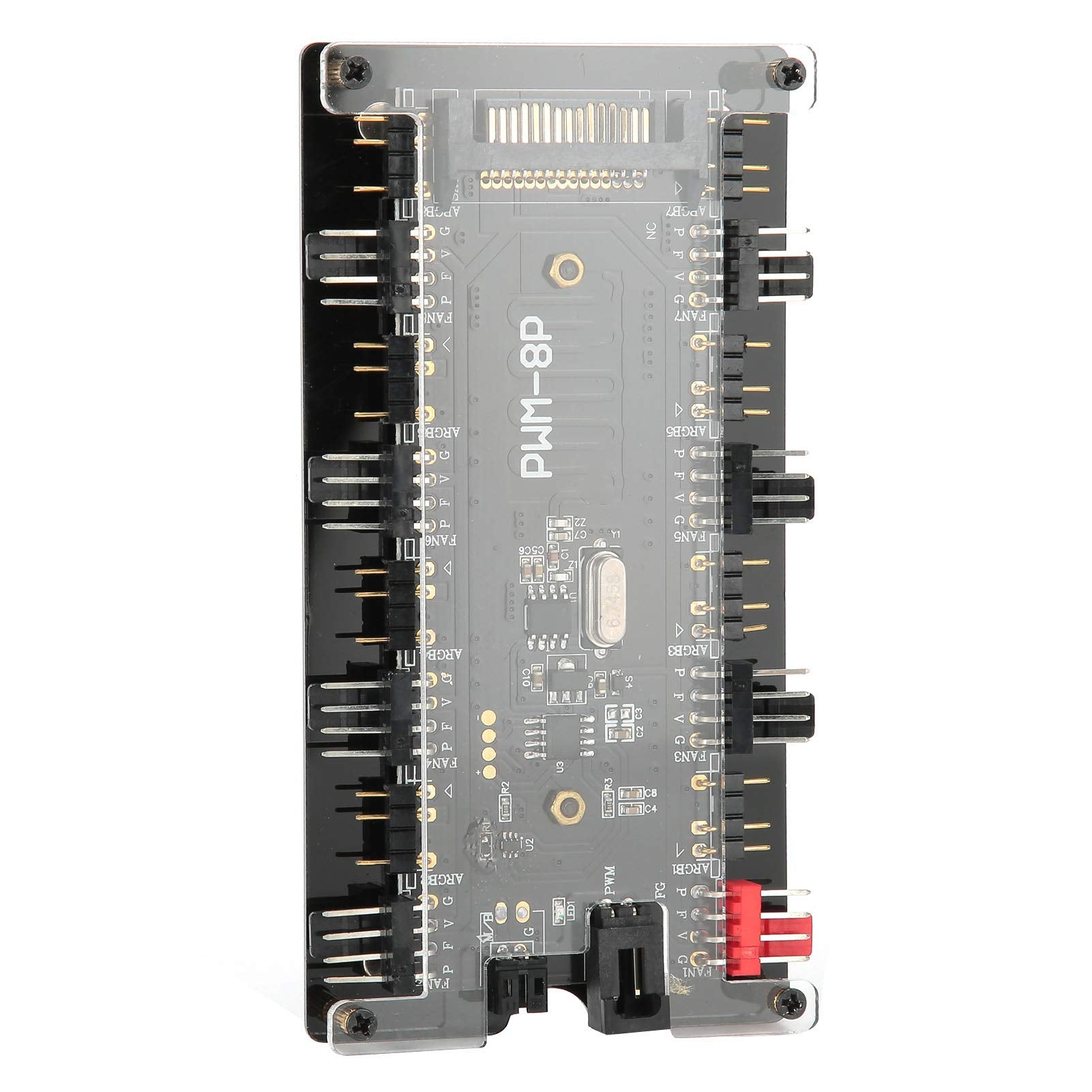 2 en 1 PWM + ARGB Case Fan Hub con 5V 3pin 8 Puertos ARGB + 8 Puertos de Ventilador (4pin) para Ventilador de refrigeración de computadora