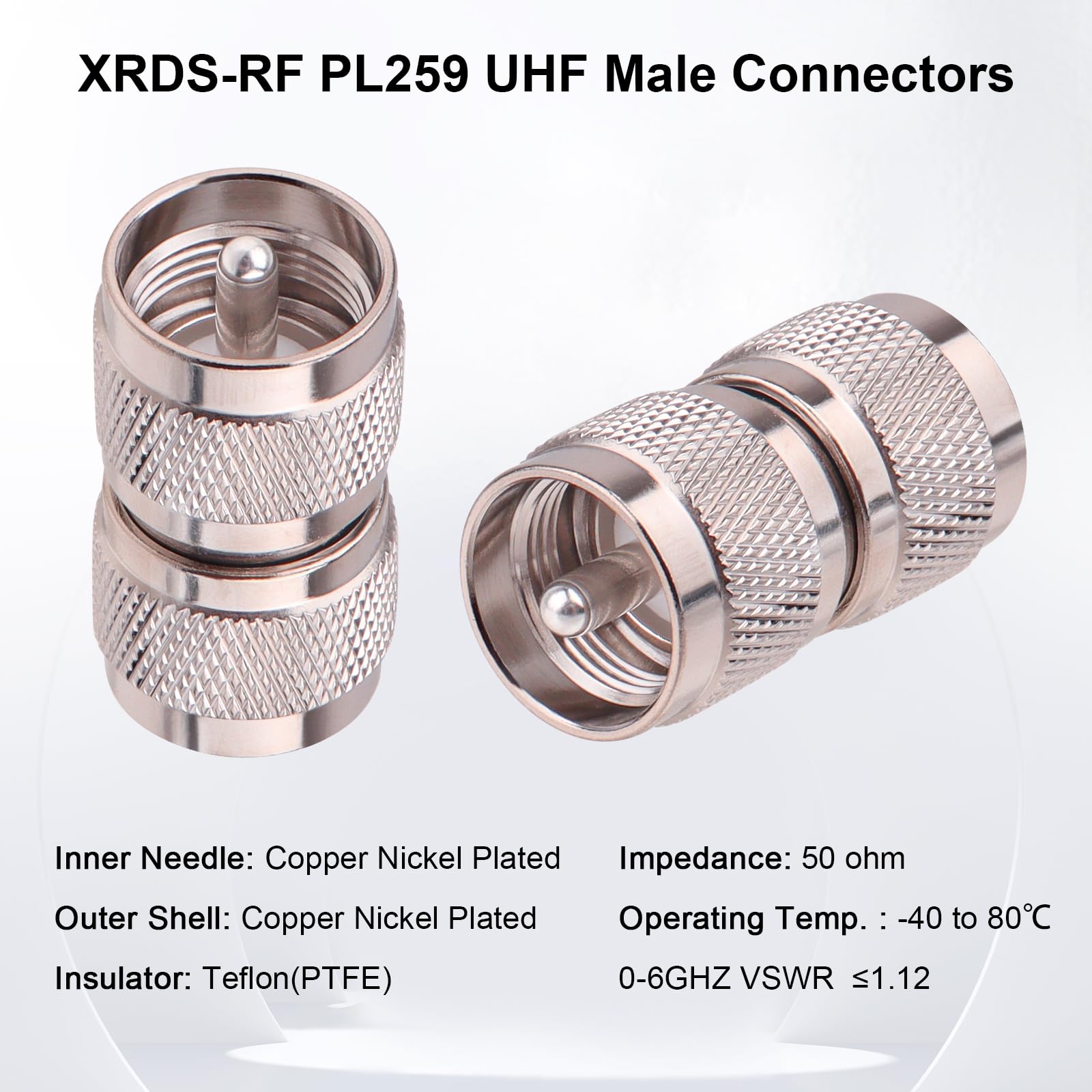 UHF PL-259 Adaptador coaxial 2 piezas - Conector RF macho UHF para radios CB y Jamón, antenas y equipos de comunicación