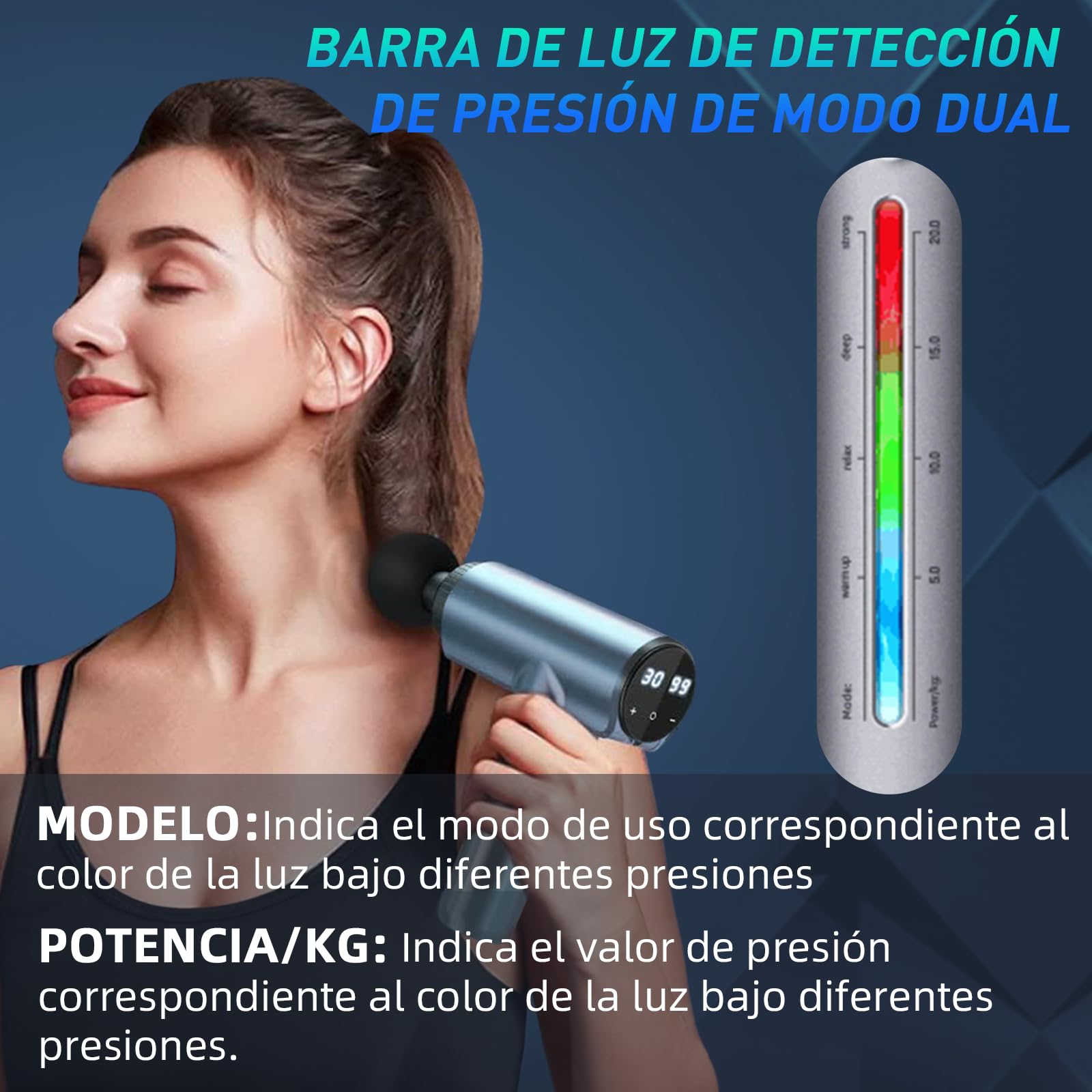 YUDSKU Pistola De Masajes,Pistola Masajeadora con 12 Cabezales y 30 Velocidades Ajustables,Masajeadores Eléctrico de Mano con Pantalla LED,Masajeador Muscular Ideal para Hombros,Cuello,Espalda