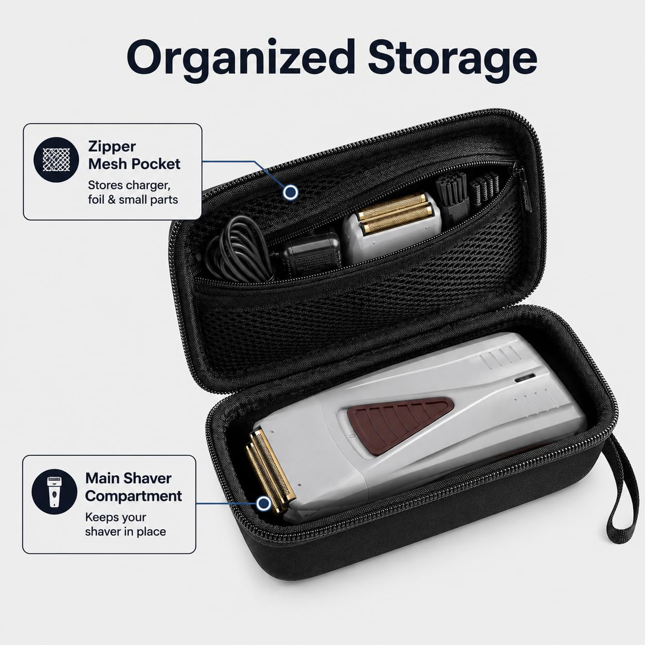 Funda compatible con la afeitadora Andis Profoil Lithium Plus Titanium 17200/17150 Pro Foil, almacenamiento de viaje para montaje de papel de aluminio de repuesto y cortadores interiores (solo caja)