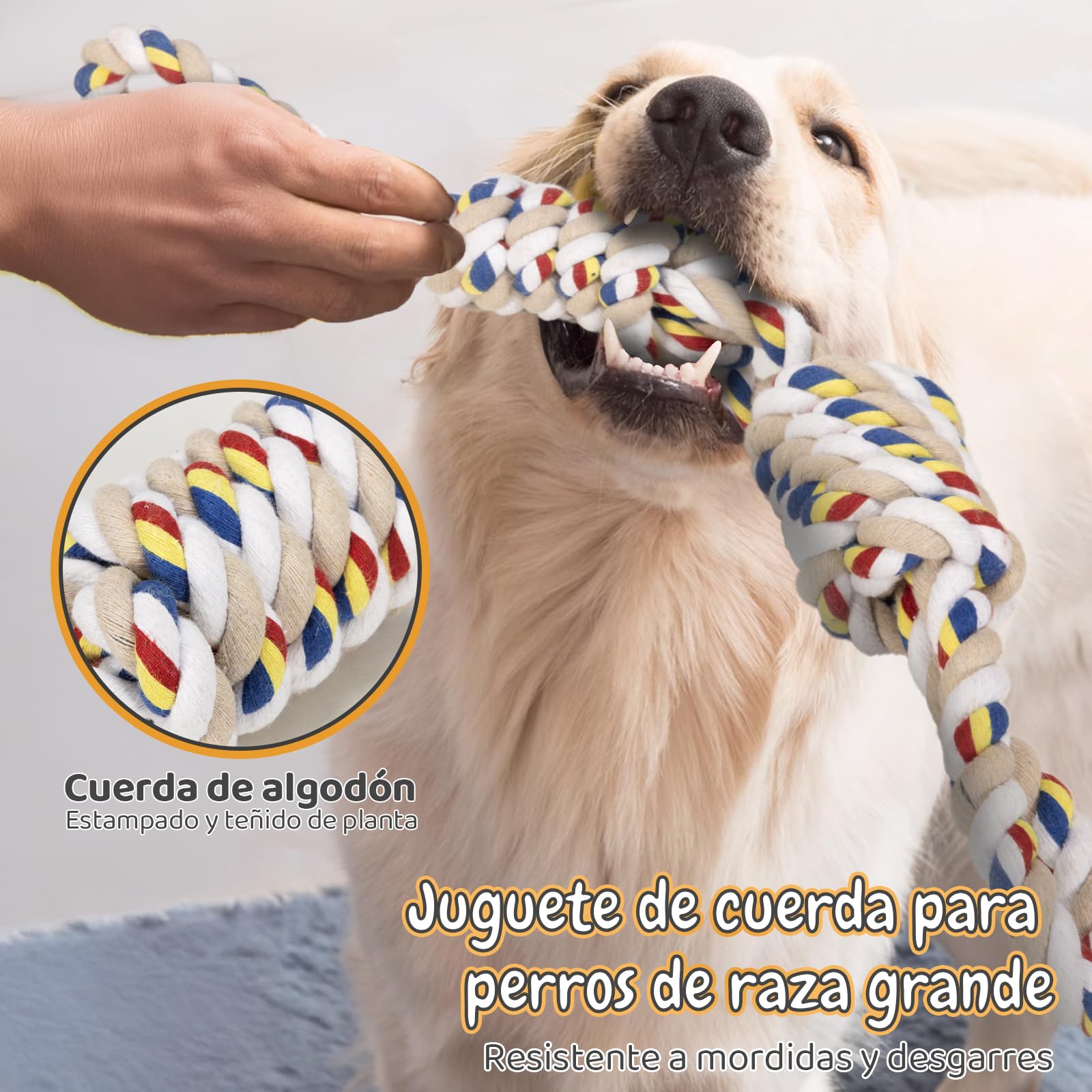 wishkit Juguete Peluche para Perro, Juguetes para Perros ansiosos, Paquete de 3 Juguetes para Masticar para Perros, Juguetes para Cachorros, Juguetes de Cuerda con Nudos para Limpieza Dental