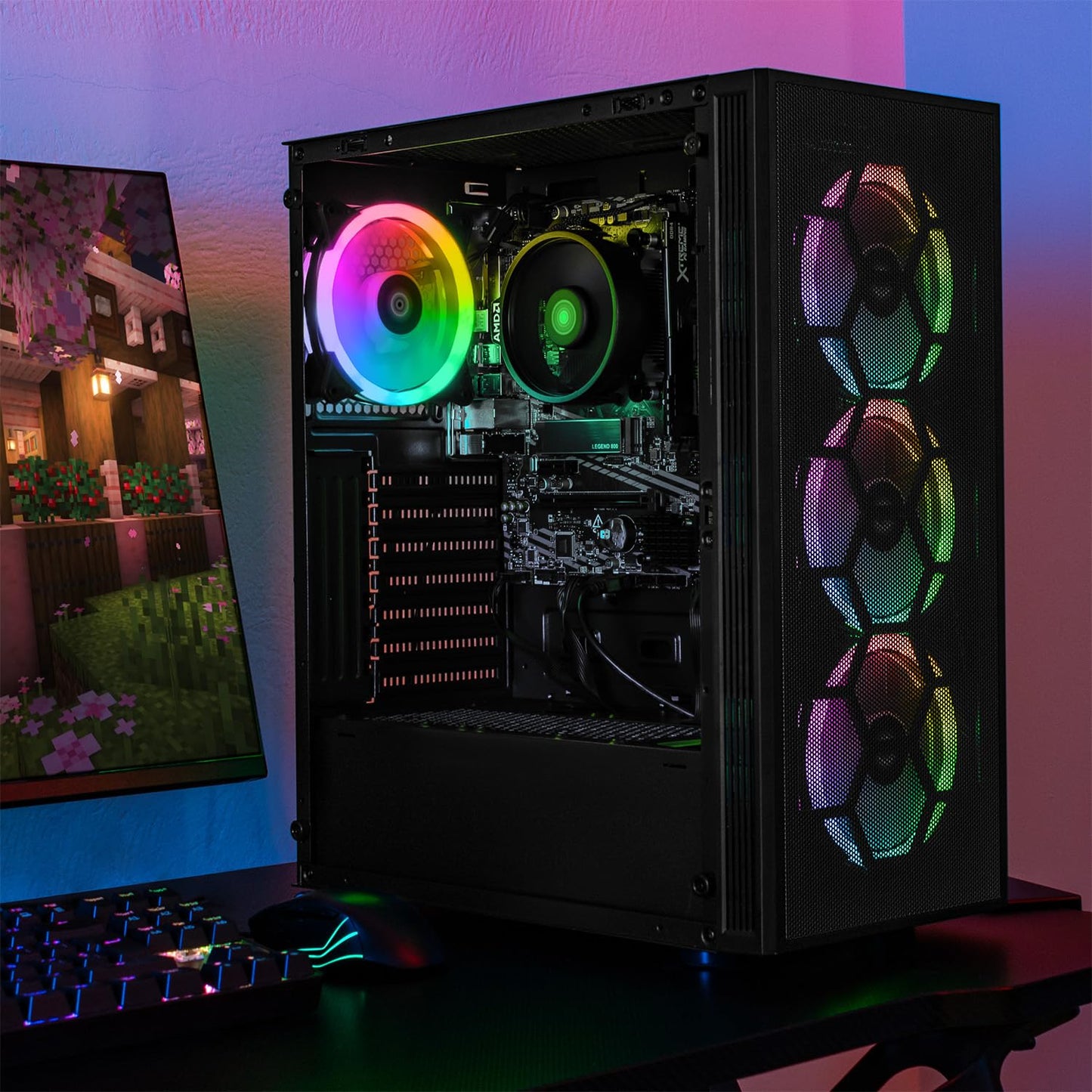 Computadora Xtreme Gaming AMD Radeon Vega Renoir Ryzen 7 5700G 16GB SSD 1TB Monitor Curvo 23.8 100Hz WiFi Mesh Negra