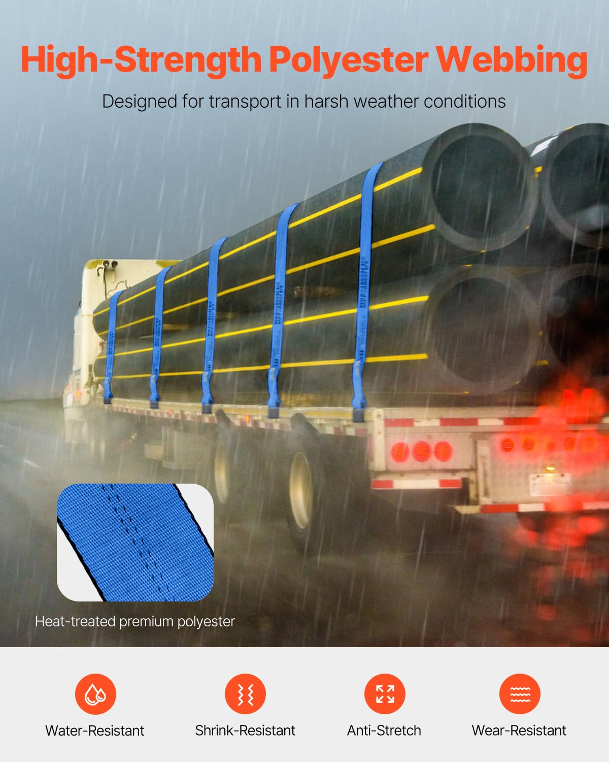 VEVOR - Correas para camión, 4 x 30 pies, Amarre Resistente con Ganchos Planos de 18 Libras, Resistencia a la Rotura, WLL# 6000 Libras, Correas de Carga amarradas para Camas Planas, Camiones,