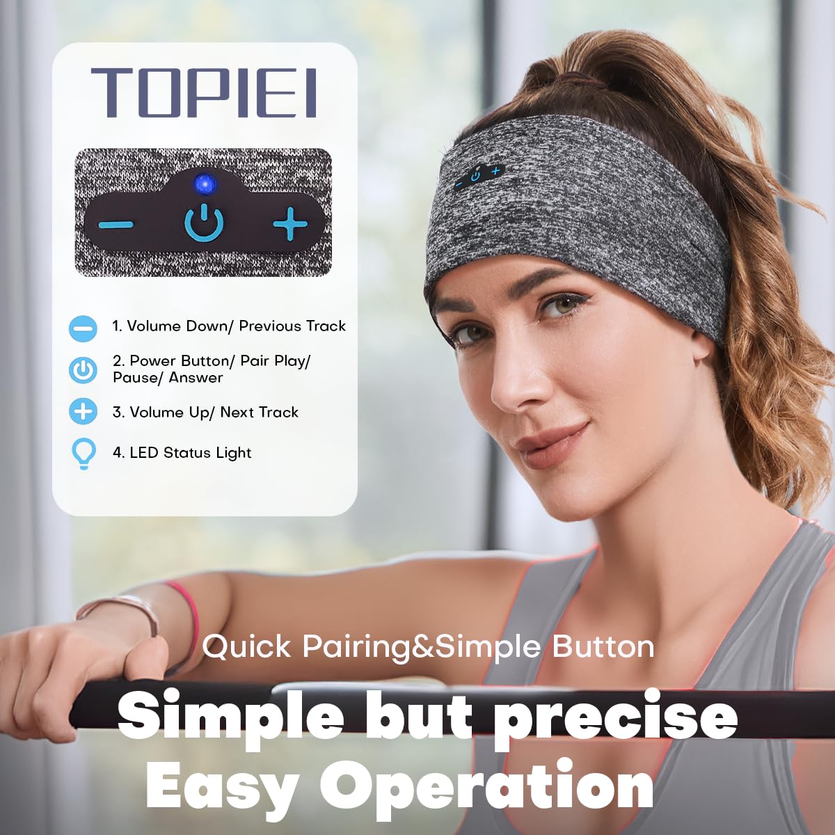 Diadema Bluetooth TOPIEI Negro 17 Horas de Reproducción para Dormir y Entrenar para Hombre y Mujer