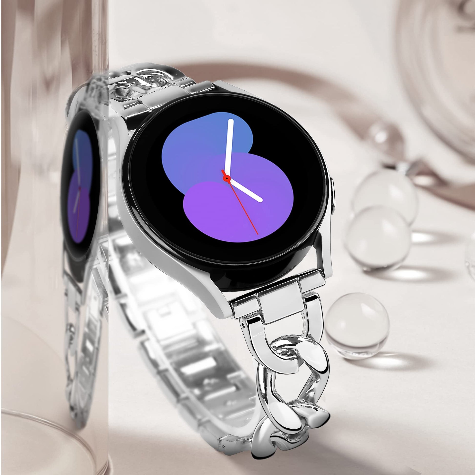 G-ficu Galaxy Watch 7 6 5 4 FE Band 20 mm Cowboy Chain para Samsung Galaxy Watch 7 6 5 4 Band 40 mm 44 mm, bandas de metal para mujer para Samsung Watch Band 4 6 Classic/3 41 mm/Active 2 - Plata