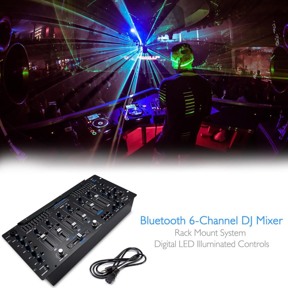 Controlador DJ Pyle Bluetooth Negro con Iluminación LED y Ecualizador 10 Bandas