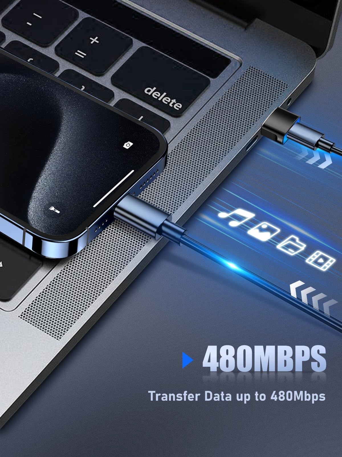 Adaptador USB a USB C TiMOVO Negro con Luz LED Carga Rápida