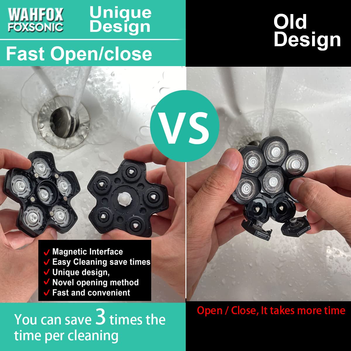 WAHFOX Cuchillas de repuesto para afeitadora de cabeza de 6 cuchillas, interfaz magnética, diseño único para afeitadora de cabeza Telfun AidallsWellup Wyklaus