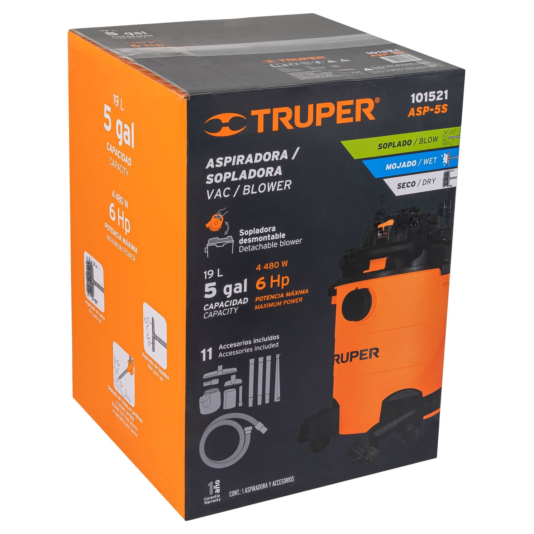 Aspiradora Sopladora Truper Naranja 5 Galones Plástica