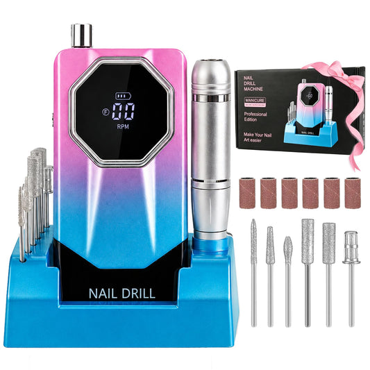 Esmerl para Uñas Eléctrica,Drill para Uñas Profesional 45000 rpm de Velocidad Ajustable con base de soporte,6 Drill Multifunción,Drill para Uñas Profesional de bajo ruido para uso doméstico y salón.