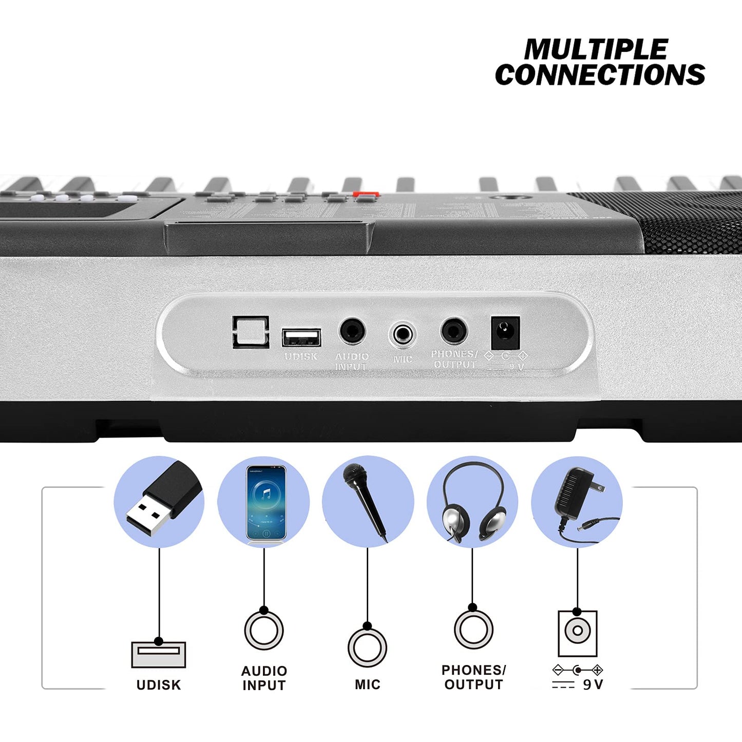 Teclado de Piano MUSTAR Negro 61 Teclas MEK-300 para Principiantes