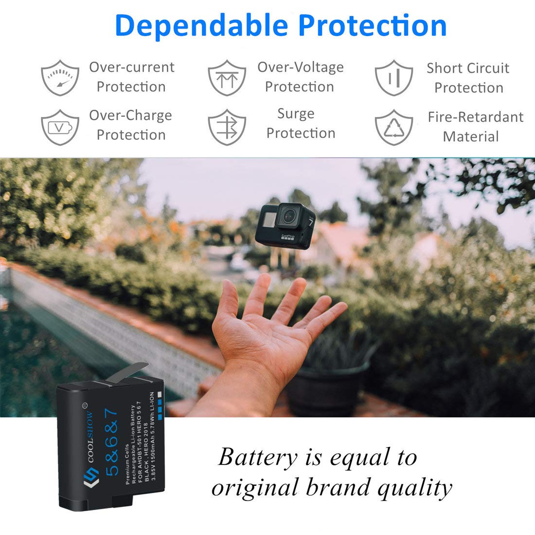 COOLSHOW Hero 7 6 5 Batería de repuesto (2 paquetes) y Triple Hero 7 Cargador compatible con GoPro Hero 7 Negro, Hero 6 Black, Hero 5 Black, Hero 2018 y cargador compatible con Hero 8