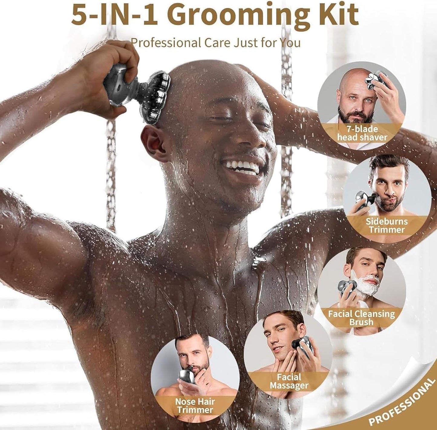 SHPAVVER - Afeitadoras de cabeza para hombres calvos: maquinilla de afeitar eléctrica 5 en 1 - IPX7 - Kit de afeitado impermeable para balder - Turbo velocidad y cuchillas de precisión (blanco plata)