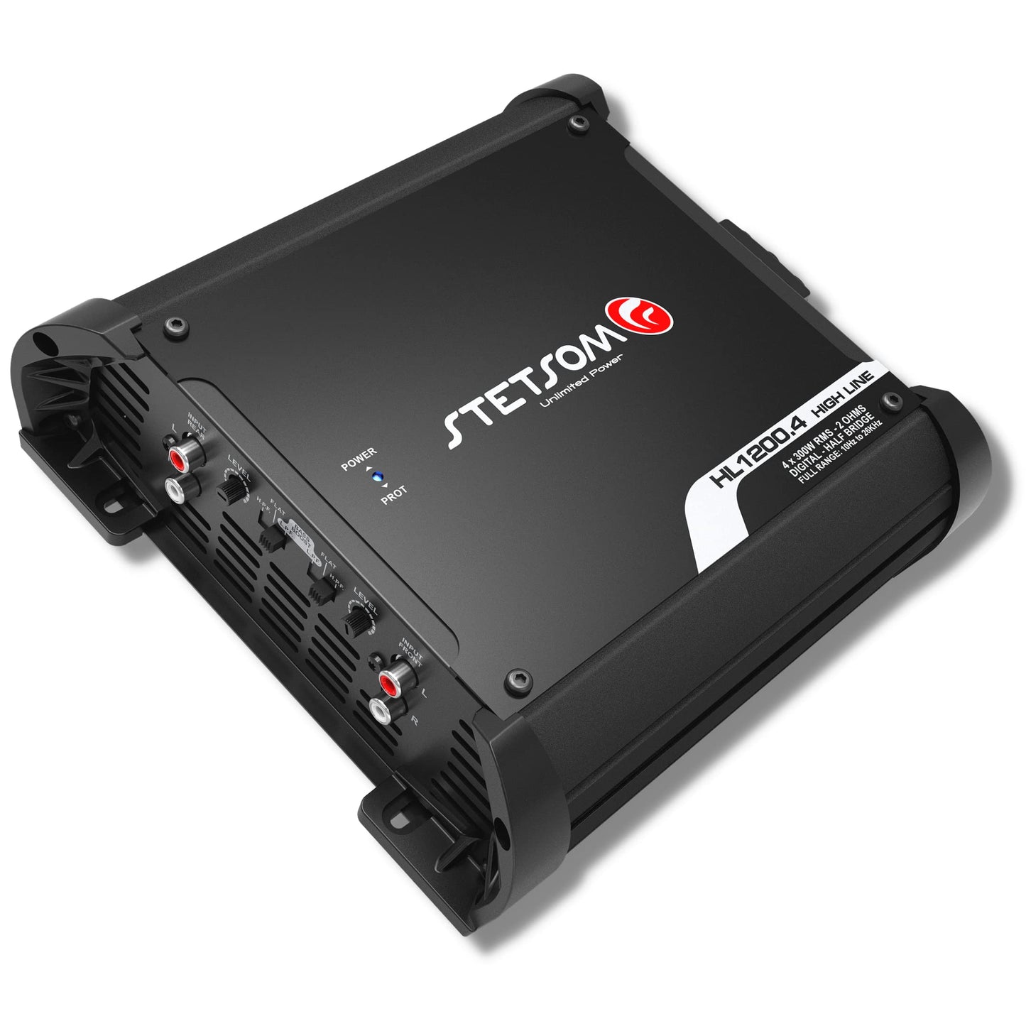 Amplificador de Audio Multicanal Stetsom HL 1200.4 Estéreo para Coche en Negro con Crossover y Bass Boost