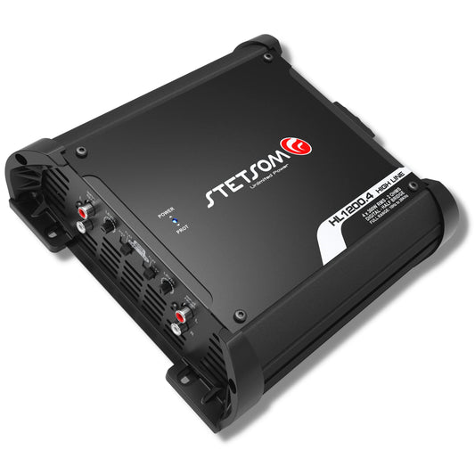 Amplificador de Audio Multicanal Stetsom HL 1200.4 Estéreo para Coche en Negro con Crossover y Bass Boost