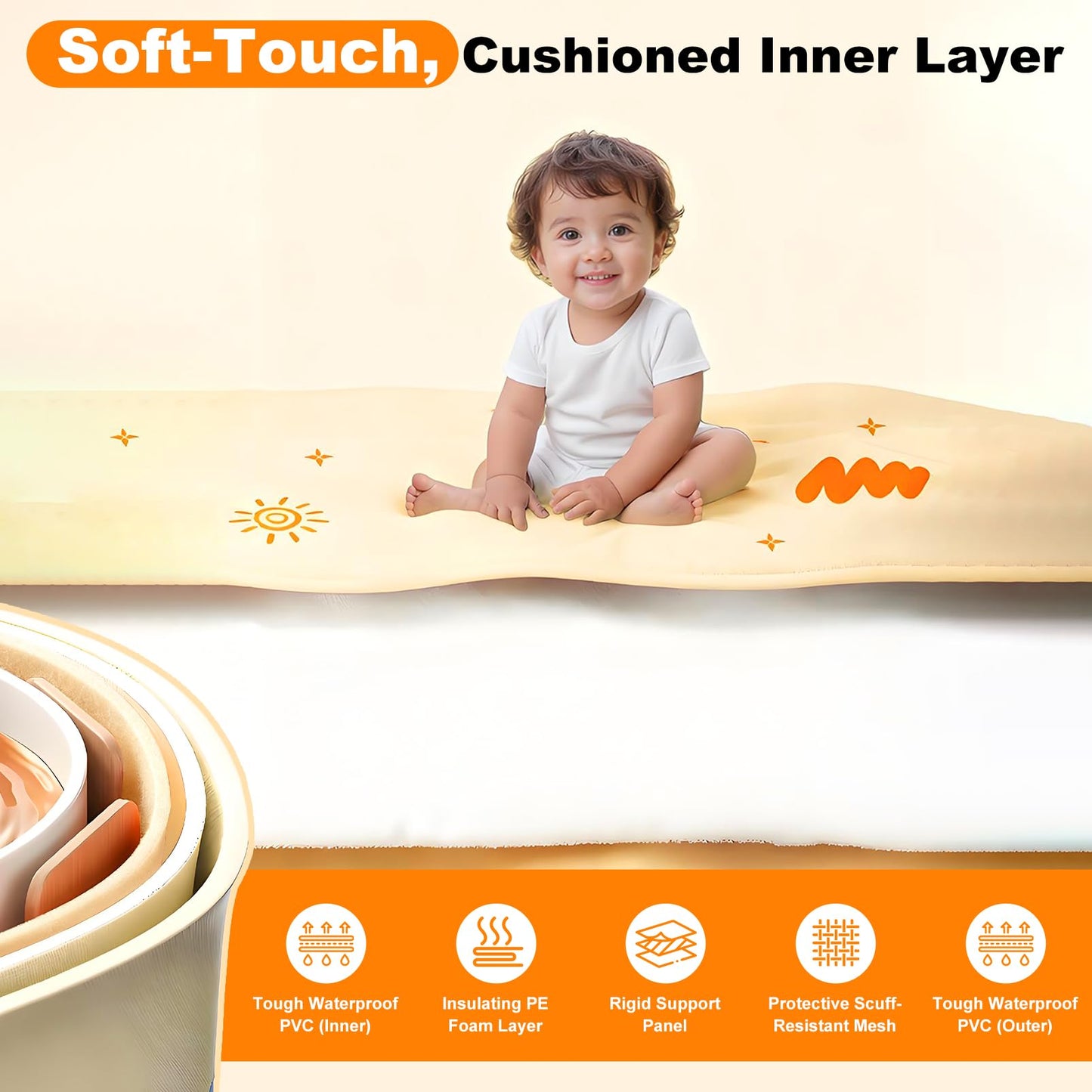 tina portátil para niños de 27.5 x 31.5 pulgadas, plegable, sin instalación, tina de hielo para ducha, baño, spa caliente, tina de pie