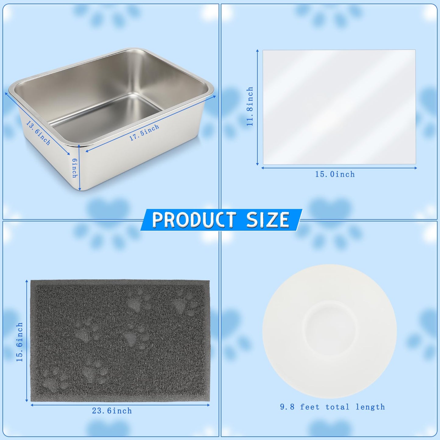 Juego de Cajas de Arena de Acero Inoxidable YUEPET Plata con Lados Altos y Control de Olores para Gatos