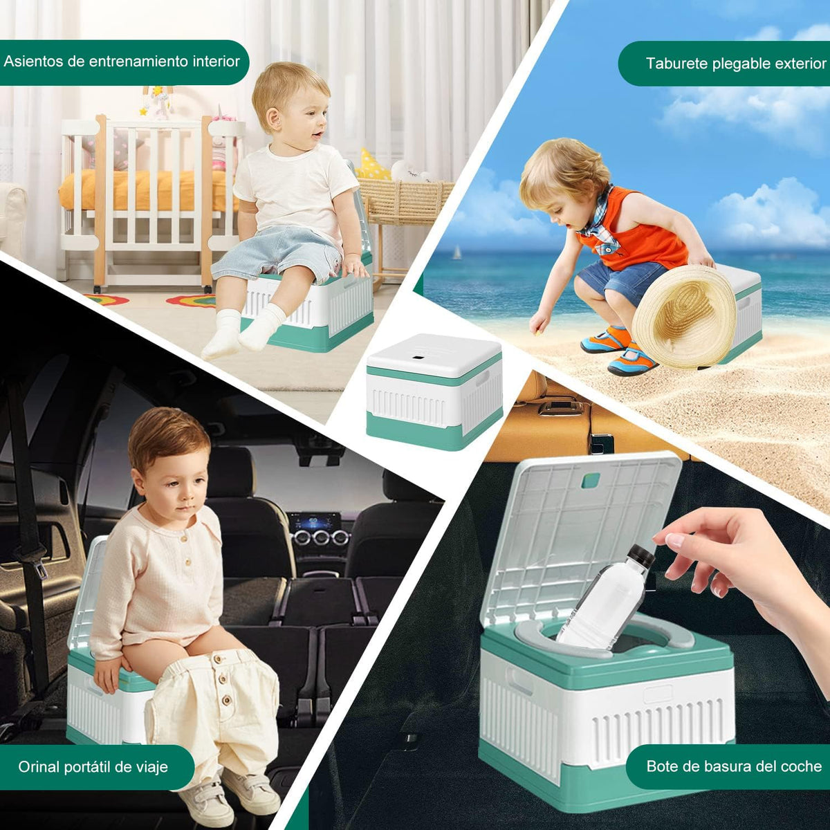 Orinal De Viaje Portátil Para Niños,Orinal plegable para niños,Asiento Entrenador Baño para Niños con 3 rollos de bolsa de limpieza de viaje,Adecuado para viajes,Coche,Camping,Parque (verde)