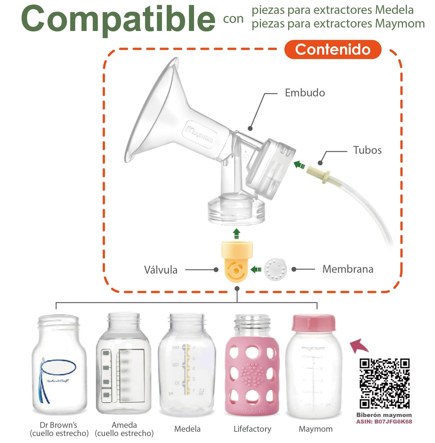 Kit de extractor de leche Maymom compatible con los extractores Medela Pump in Style Advanced; incluye 2 embudos de una sola pieza (25 mm), 4 válvulas, 6 membranas y 2 tubos para Pump in Style; compatible con válvulas Medela Pump in Style