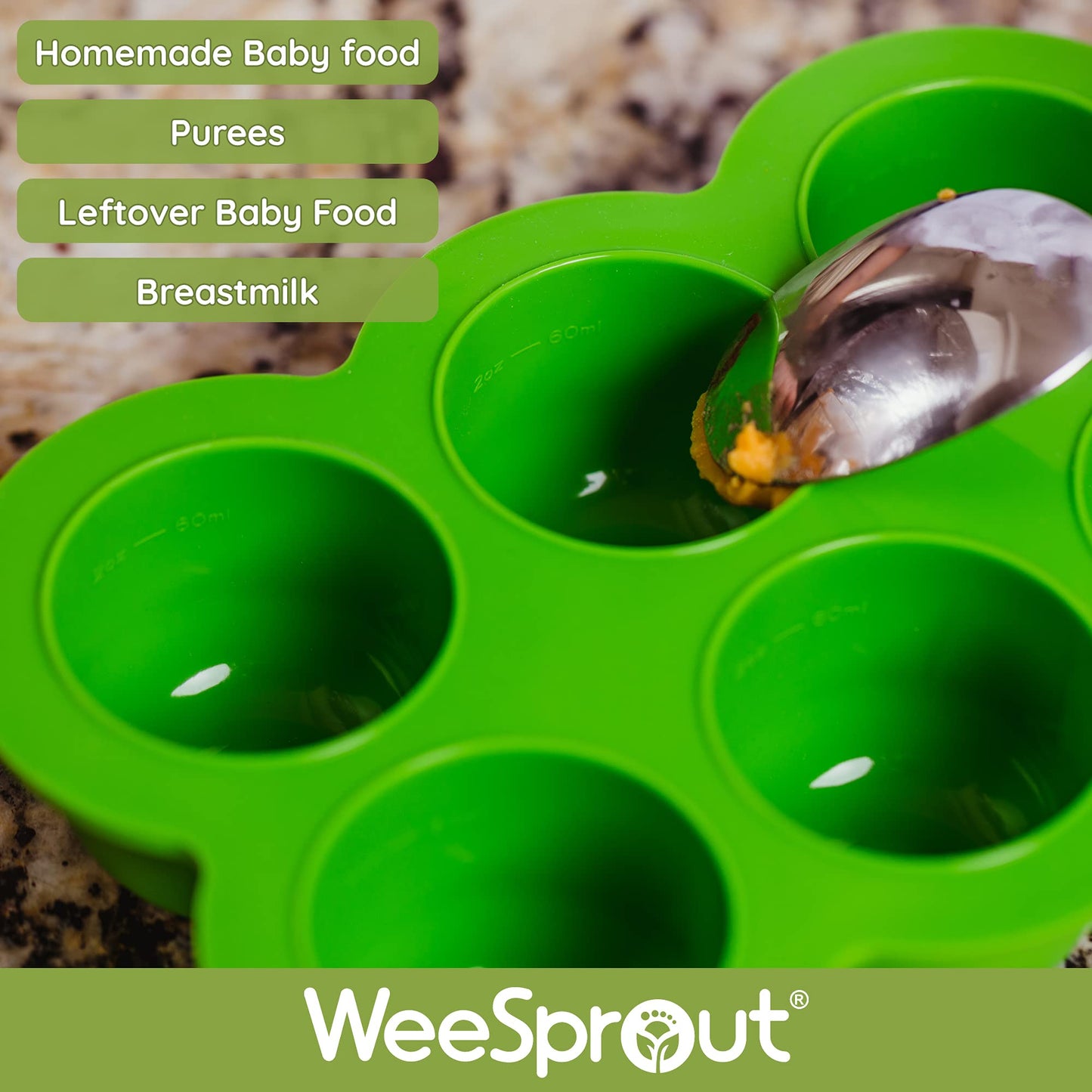 Bandeja de silicona para congelador WeeSprout con tapa a clip, contenedor de almacenamiento de comida perfecto para alimentos caseros para bebés, purés de verduras y frutas, y leche materna (Rosa