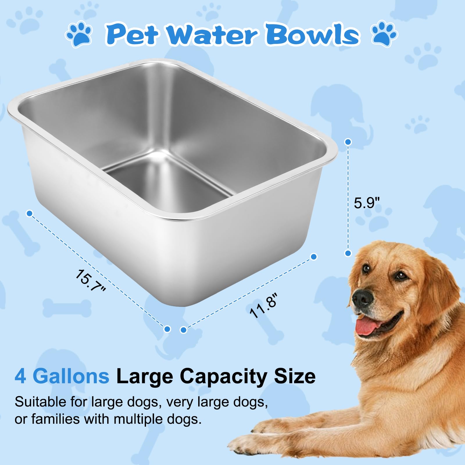 Cuencos de Agua de Acero Inoxidable YUEPET de Gran Capacidad extra Grandes para Perros