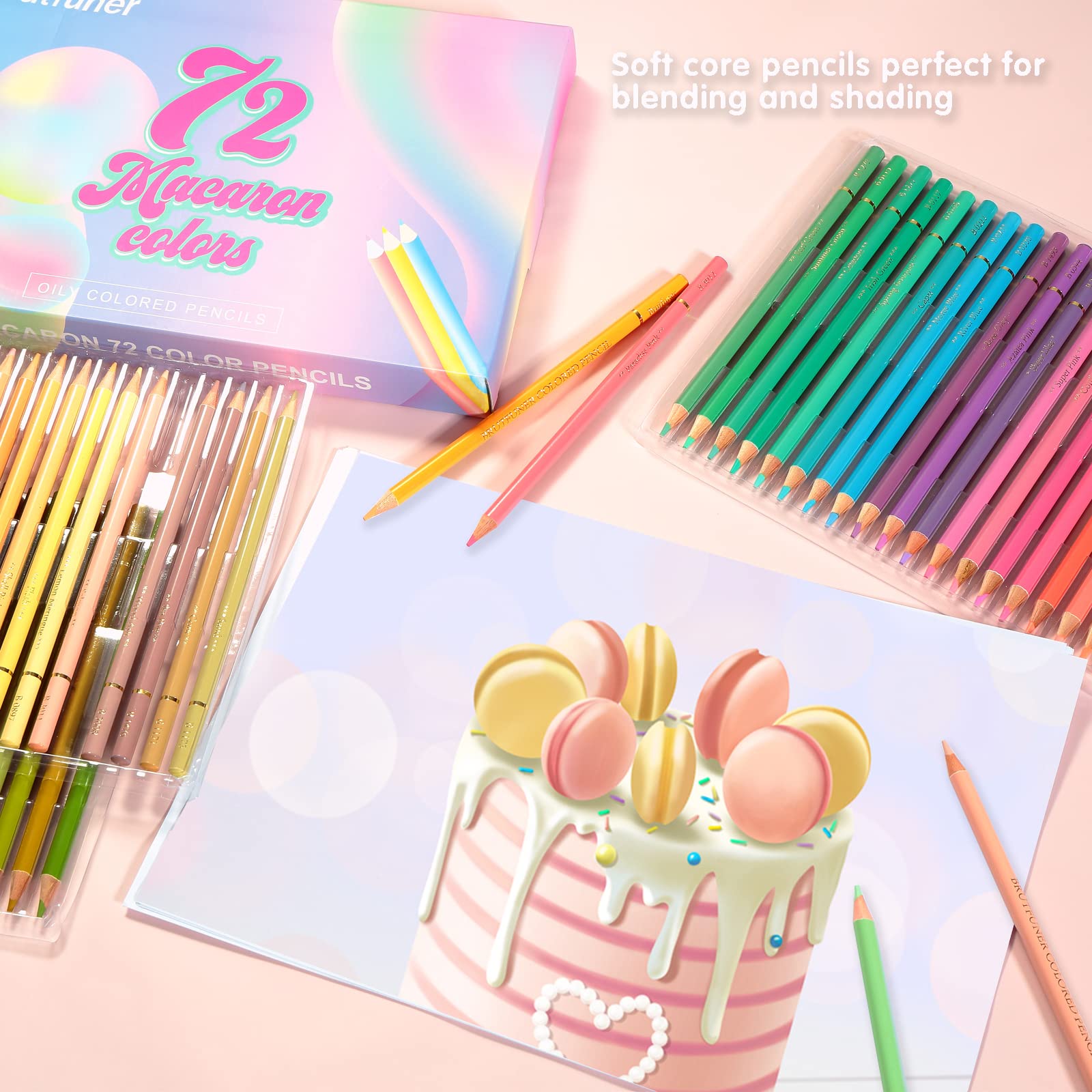 Lápices de Colores Macaron, Juego Profesional Lápices de colores pastel de 72 Colores, Núcleos a Base de Cera Suave Numerados, Para Dibujar, Dibujar, Sombrear y Colorear