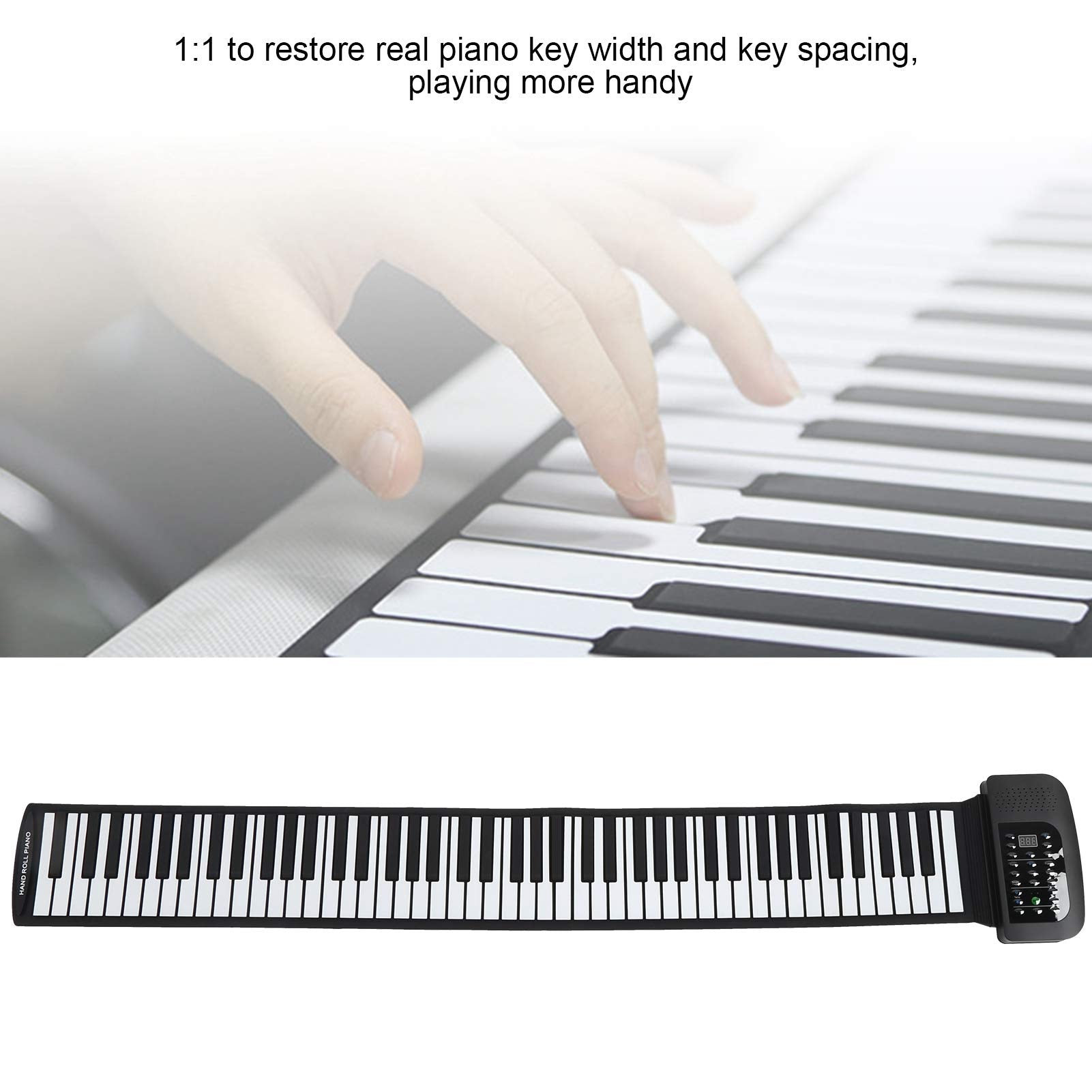 Teclado de Piano POCREATION Negro Flexible Roll Up 88 Teclas Portátil para Principiantes