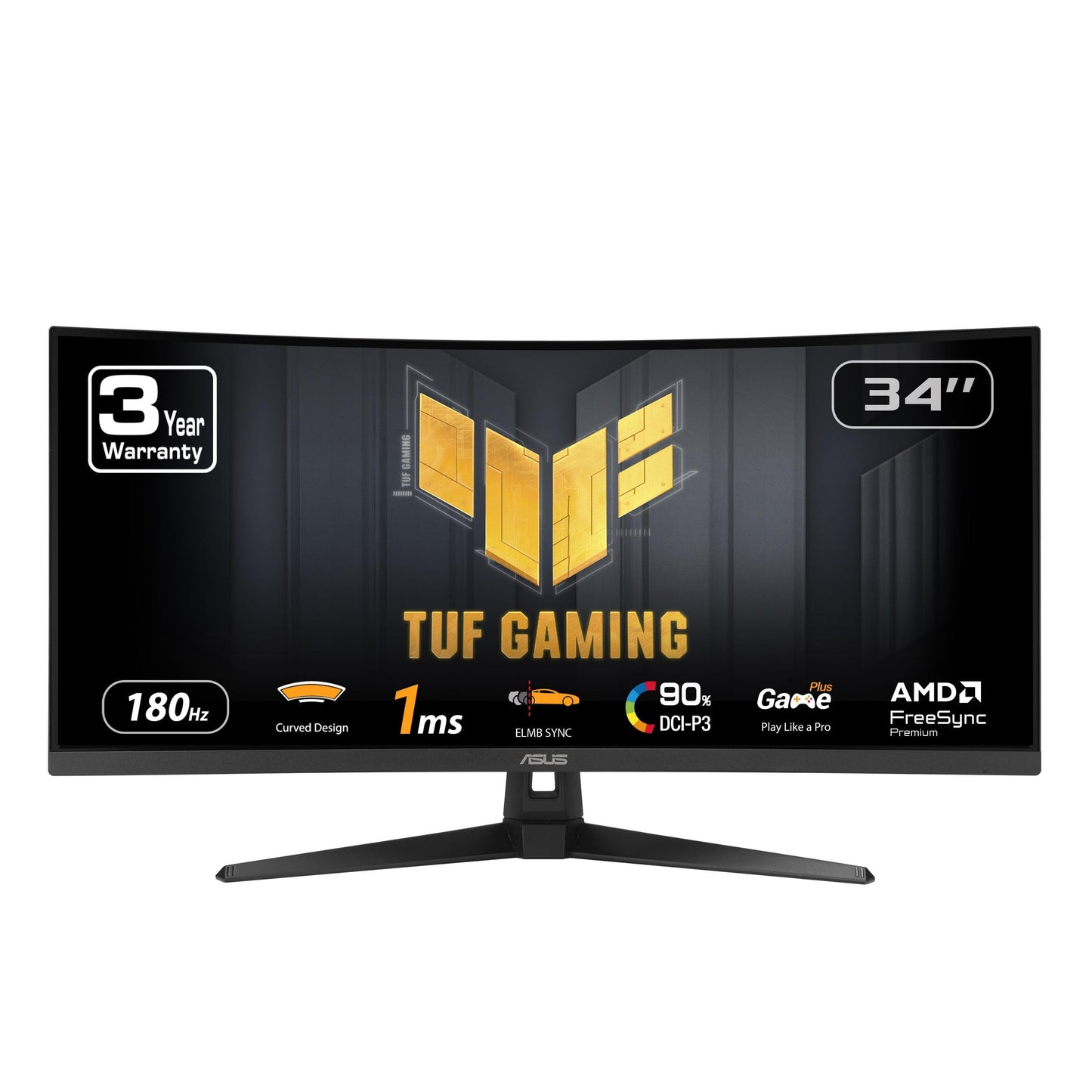 ASUS TUF Gaming Monitor curvado ultra ancho de 34 pulgadas (VG34VQ3B) – 21:9 QHD (3440 x 1440), 180Hz, 1ms, Extreme Low Motion Blur Sync, FreeSync Premium, altavoz, 90% DCI-P3, centro DisplayWidget